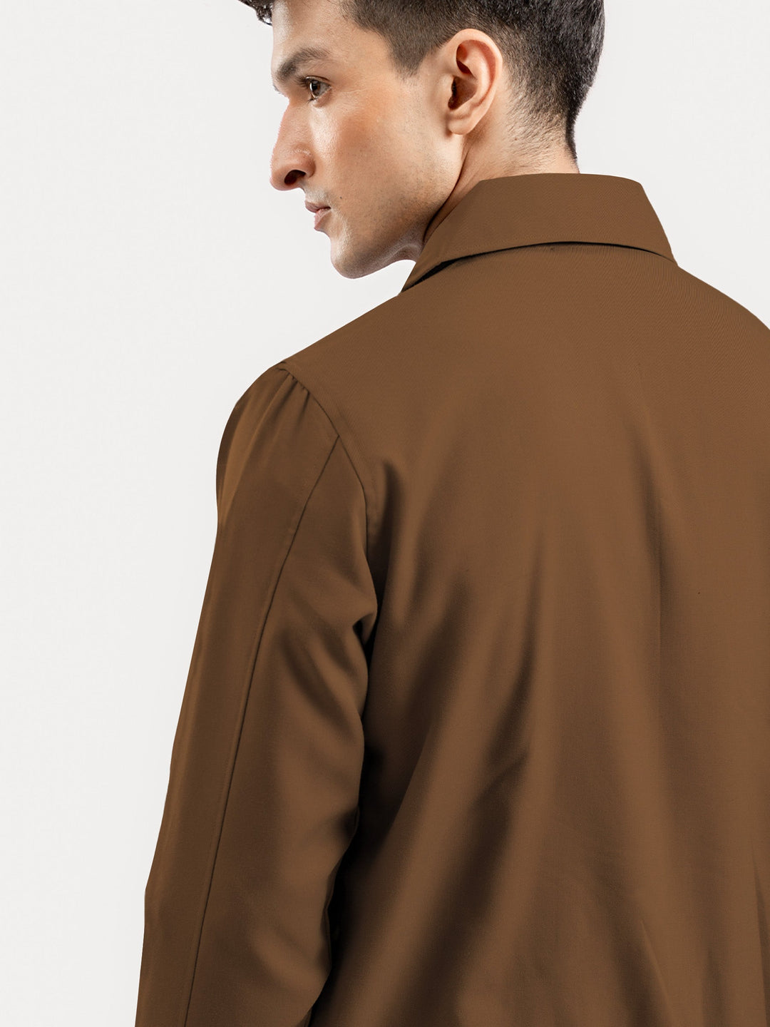 Brumano Ready To Wear Solids Cotton 1 Piece Men Camel Brown Harrington Jacket With Collar 0-11-025-4888 - Winter Collection