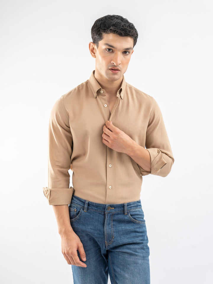 Brumano Ready To Wear Shirts Men 1 Piece Cotton Camel Brown Light Weight Button Down Shirt 0-31-025-4239 - Summer Collection