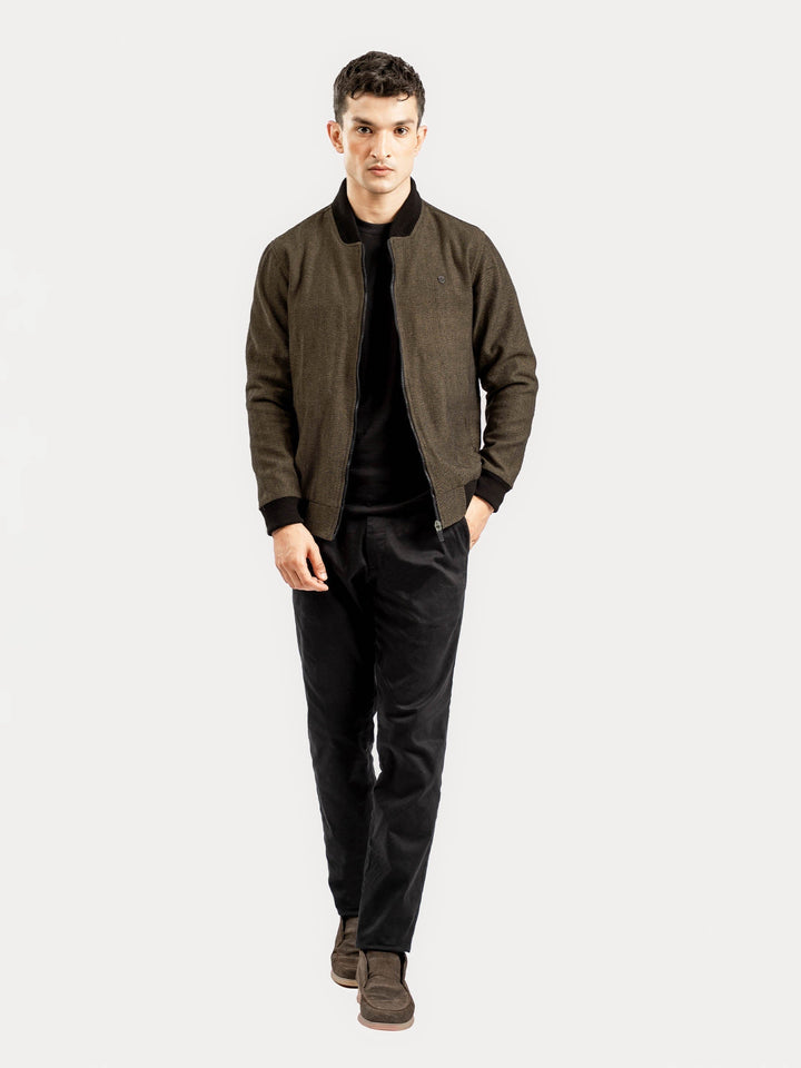 Camel Herringbone Structured Bomber Jacket