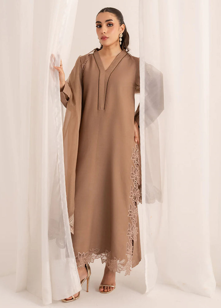Izel Pret Embroidered Raw Silk 3 Piece Suit Caramel
