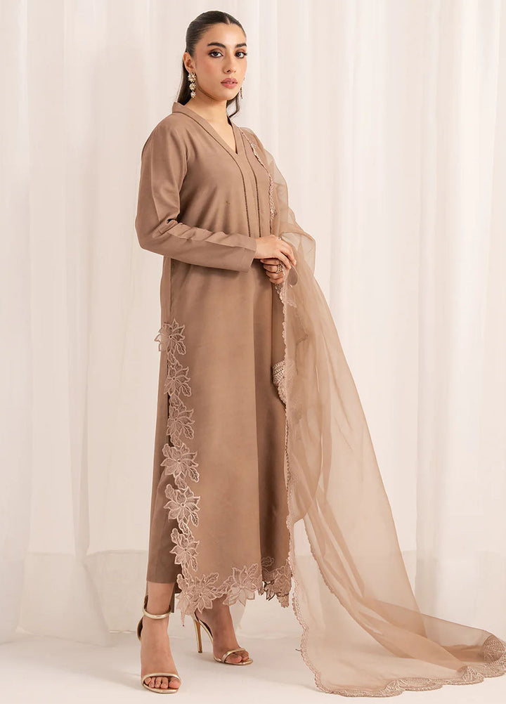 Izel Pret Embroidered Raw Silk 3 Piece Suit Caramel