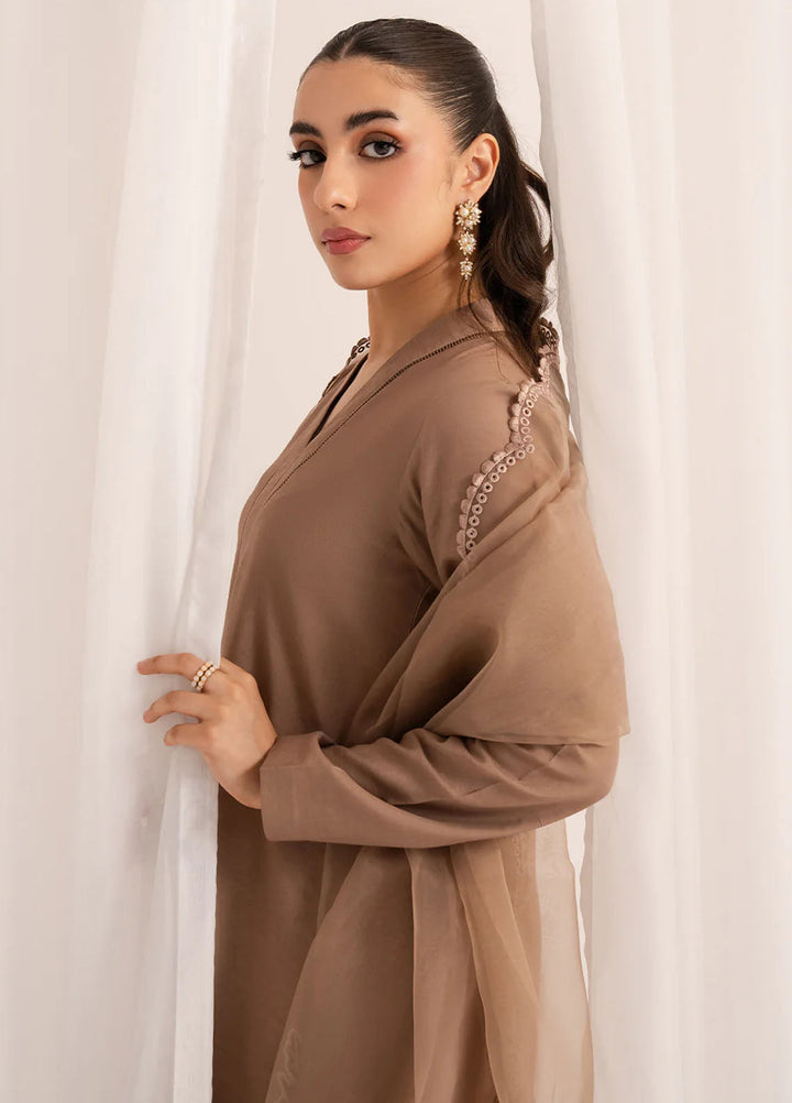 Izel Pret Embroidered Raw Silk 3 Piece Suit Caramel