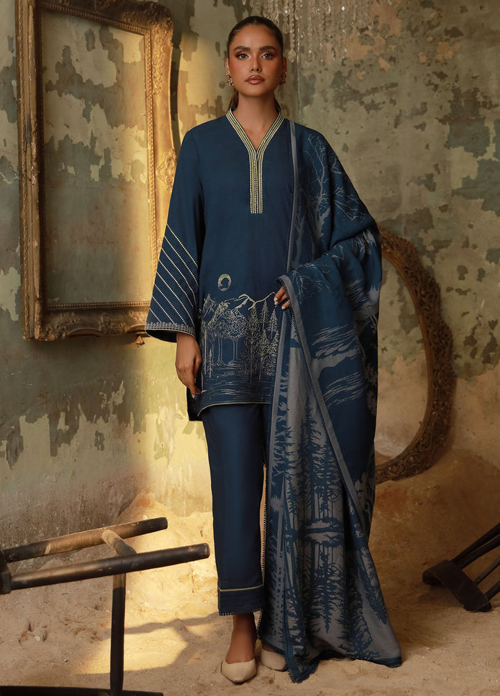 Sahar Embroidered Cross Hatch Suits Unstitched 3 Piece SHR25FU AW1-25-11 Caribbean Mist - Winter Collection