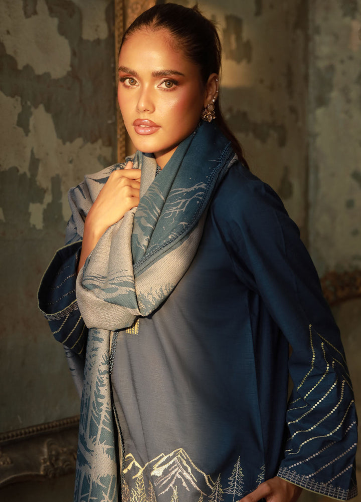 Sahar Embroidered Cross Hatch Suits Unstitched 3 Piece SHR25FU AW1-25-11 Caribbean Mist - Winter Collection