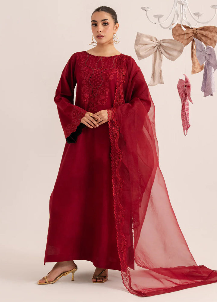 Izel Pret Embroidered Raw Silk 3 Piece Suit Cerise