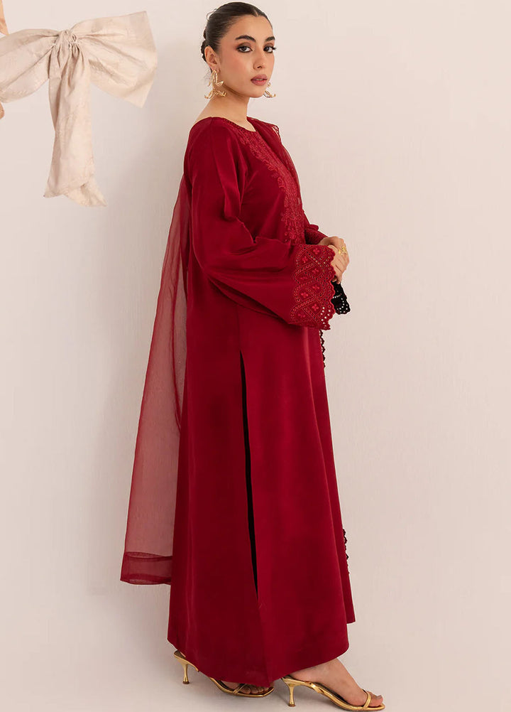 Izel Pret Embroidered Raw Silk 3 Piece Suit Cerise