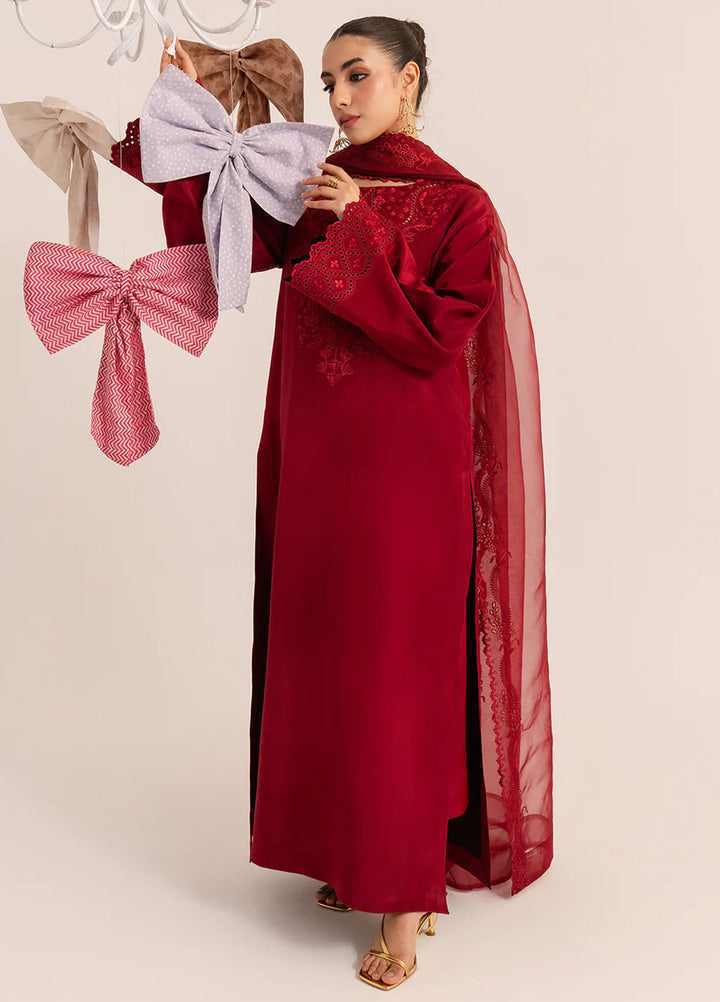 Izel Pret Embroidered Raw Silk 3 Piece Suit Cerise