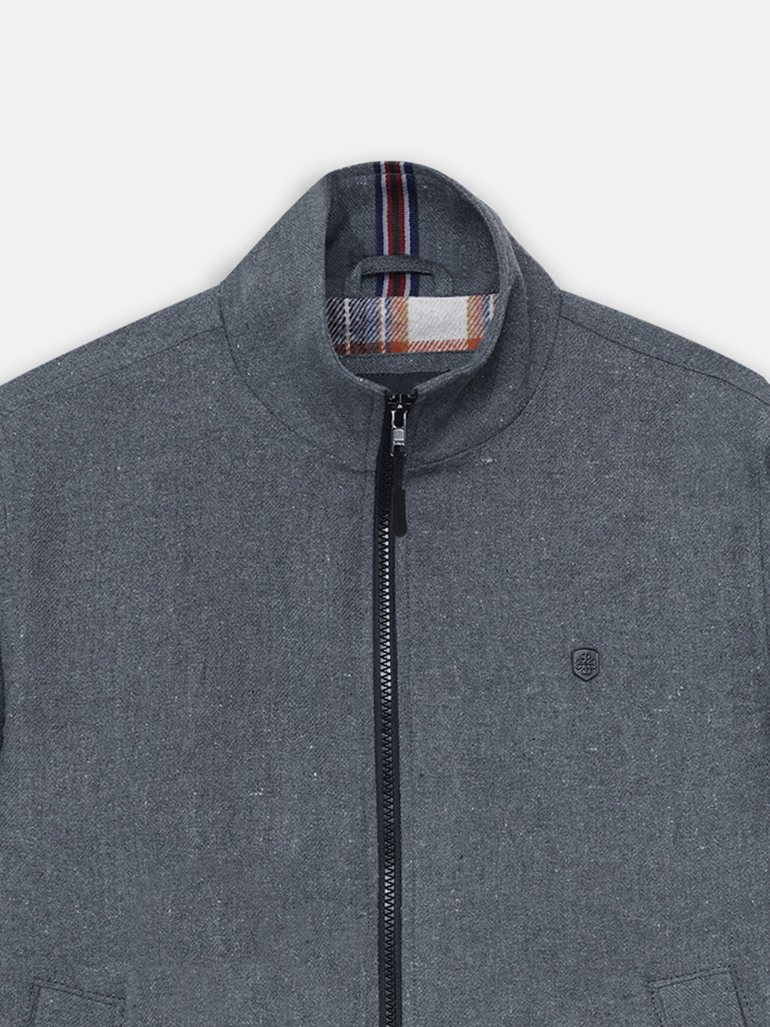 Brumano Mens RTW Solids Poly Jacket Charcoal Grey Mock Neck Winter Collection