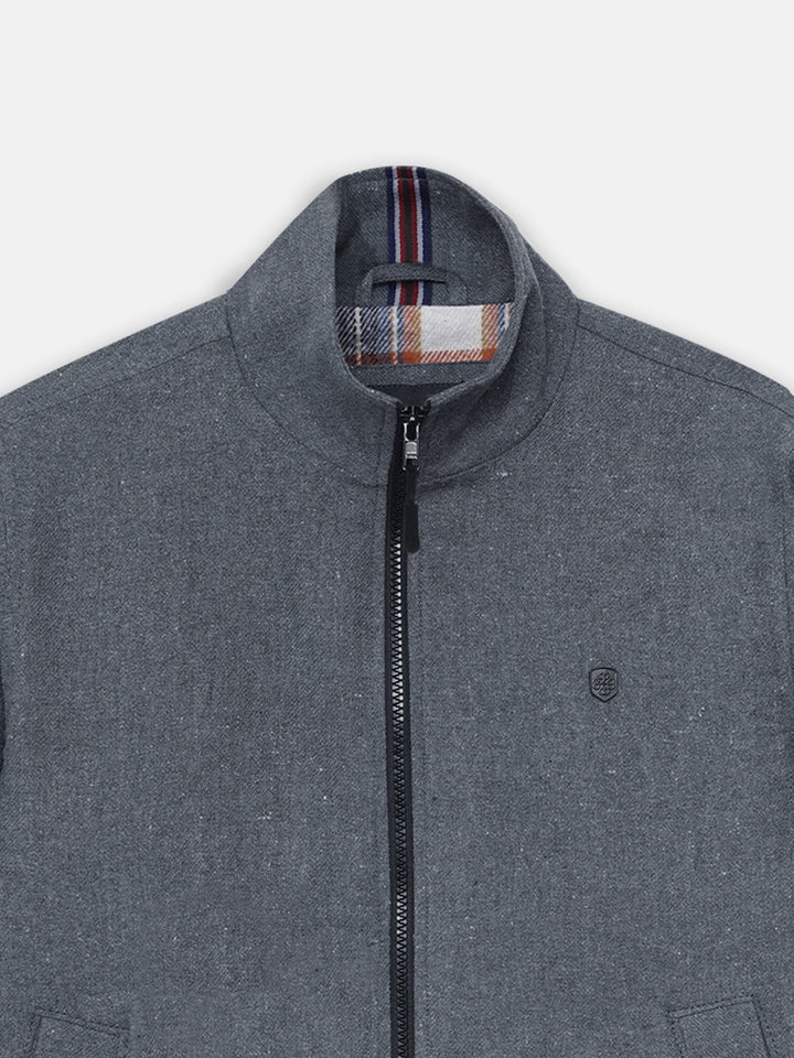 Brumano Mens RTW Solids Poly Jacket Charcoal Grey Mock Neck Winter Collection