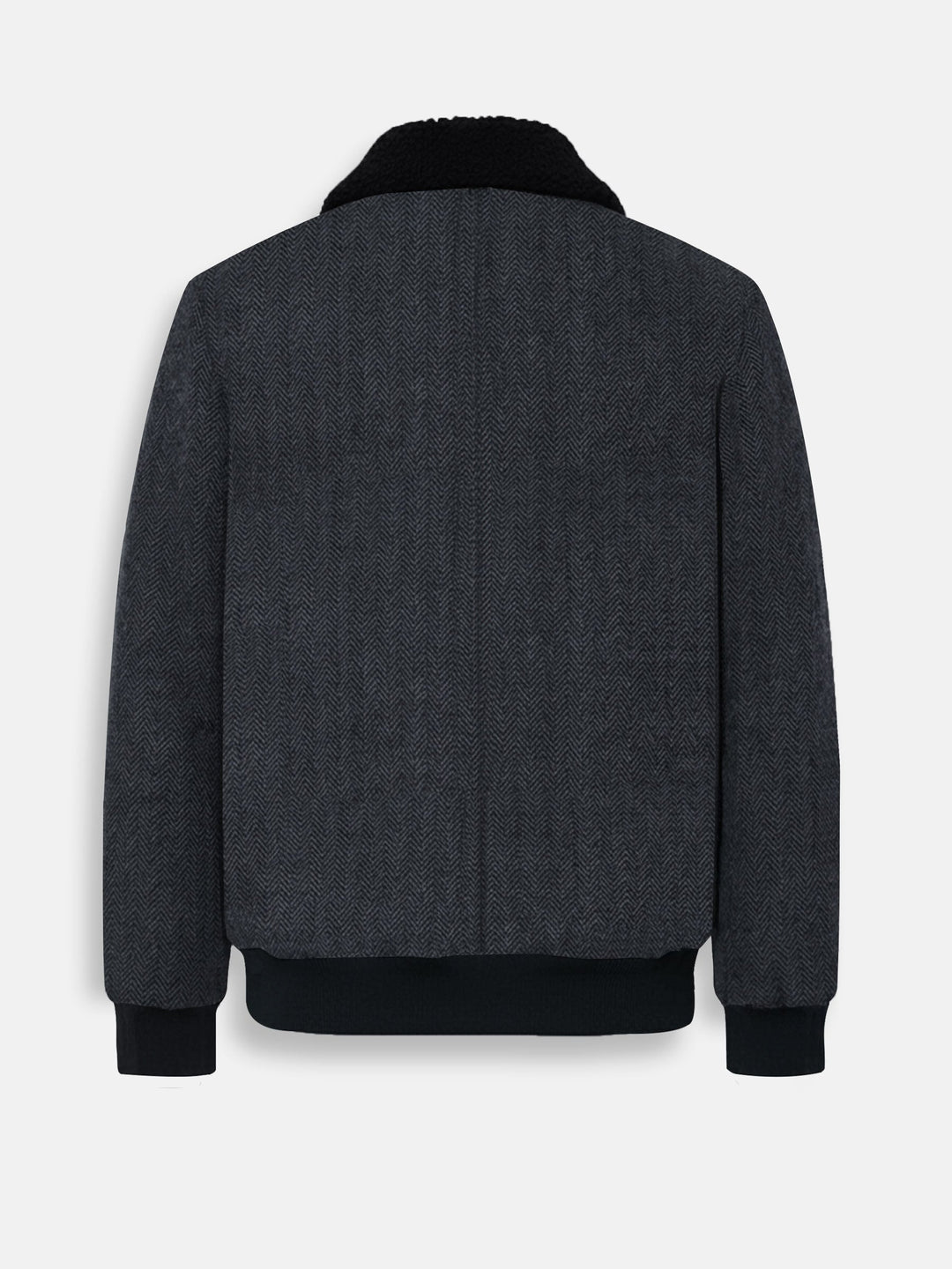 Brumano Mens RTW Solids Wool Jacket Charcoal Blended With Sherpa Collar Winter Collection