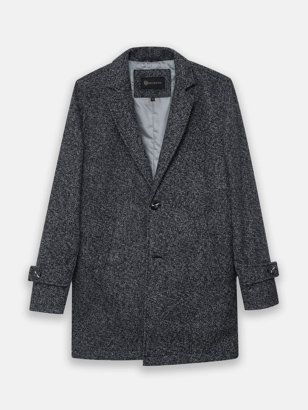 Brumano Mens RTW Solids Wool 1 Piece Charcoal Blended Over Coat Winter Collection