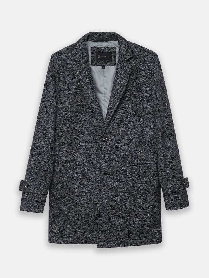 Brumano Mens RTW Solids Wool 1 Piece Charcoal Blended Over Coat Winter Collection