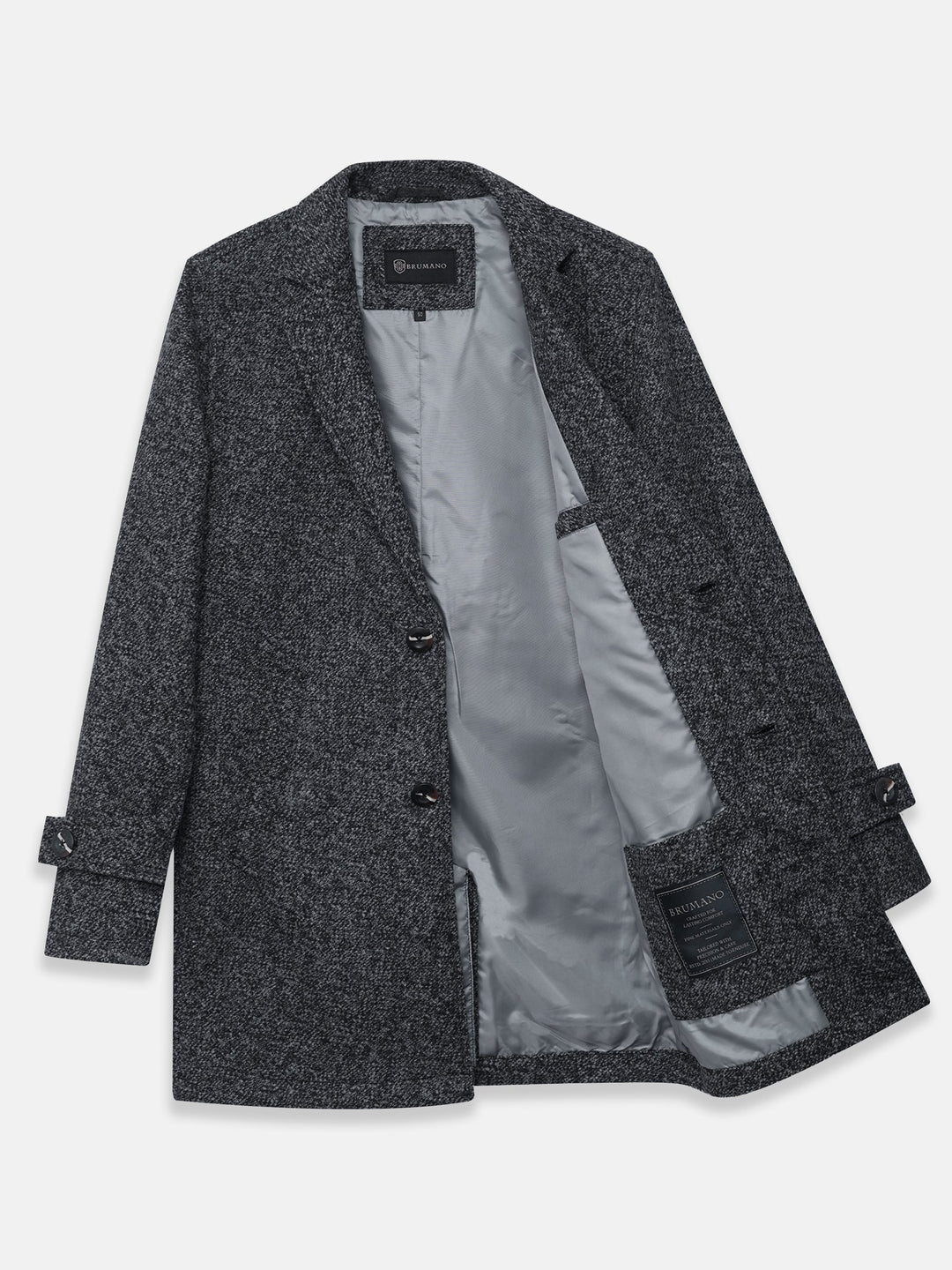 Brumano Mens RTW Solids Wool 1 Piece Charcoal Blended Over Coat Winter Collection