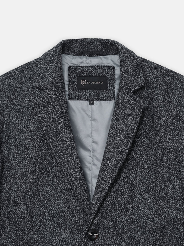 Brumano Mens RTW Solids Wool 1 Piece Charcoal Blended Over Coat Winter Collection