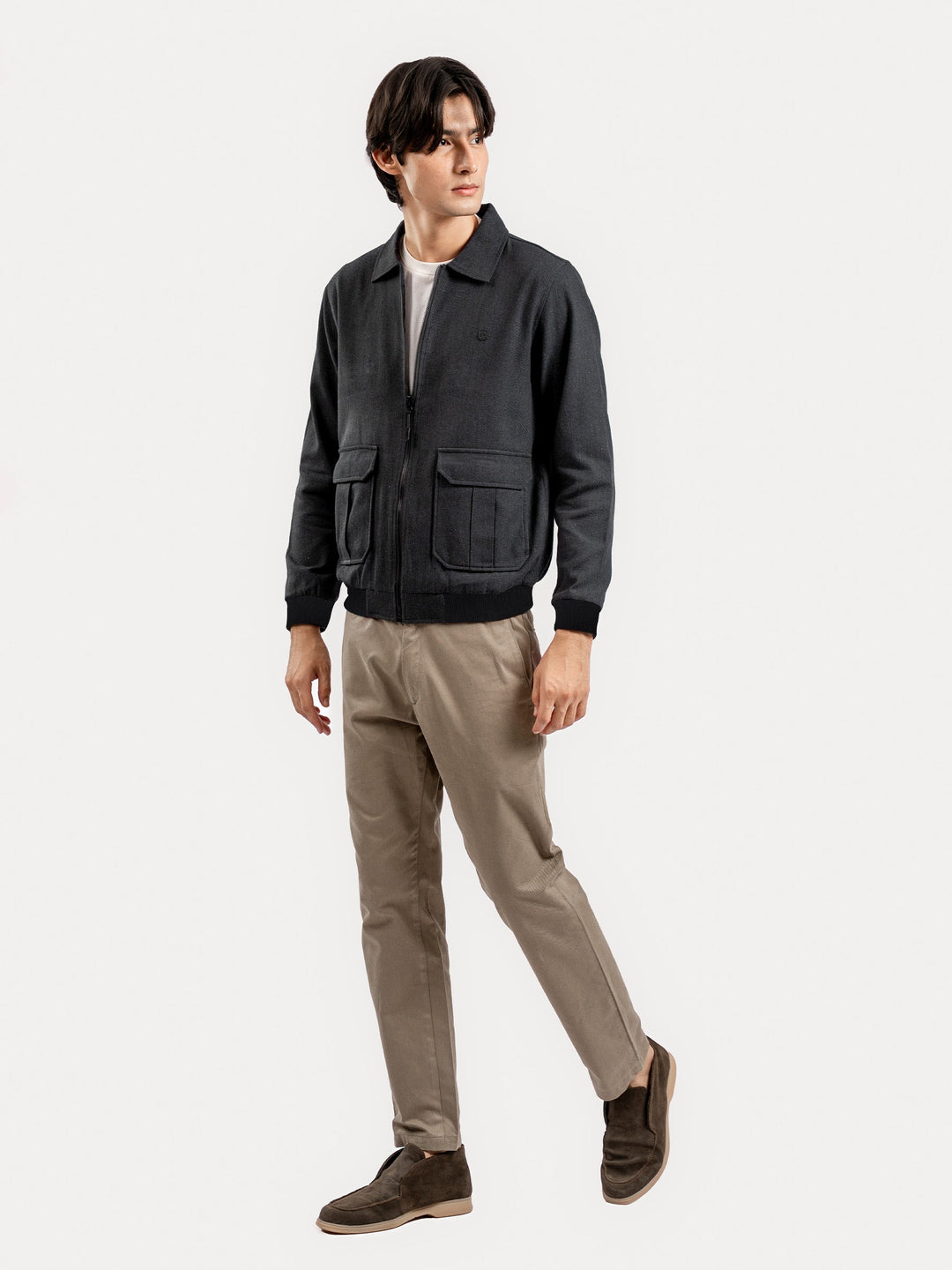 Brumano Mens RTW Solids Cotton 1 Piece Charcoal Jacket With Cargo Pocket Winter Collection