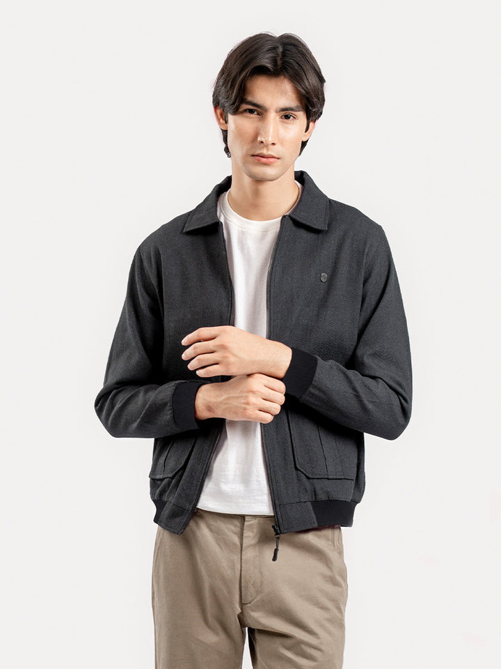 Brumano Mens RTW Solids Cotton 1 Piece Charcoal Jacket With Cargo Pocket Winter Collection