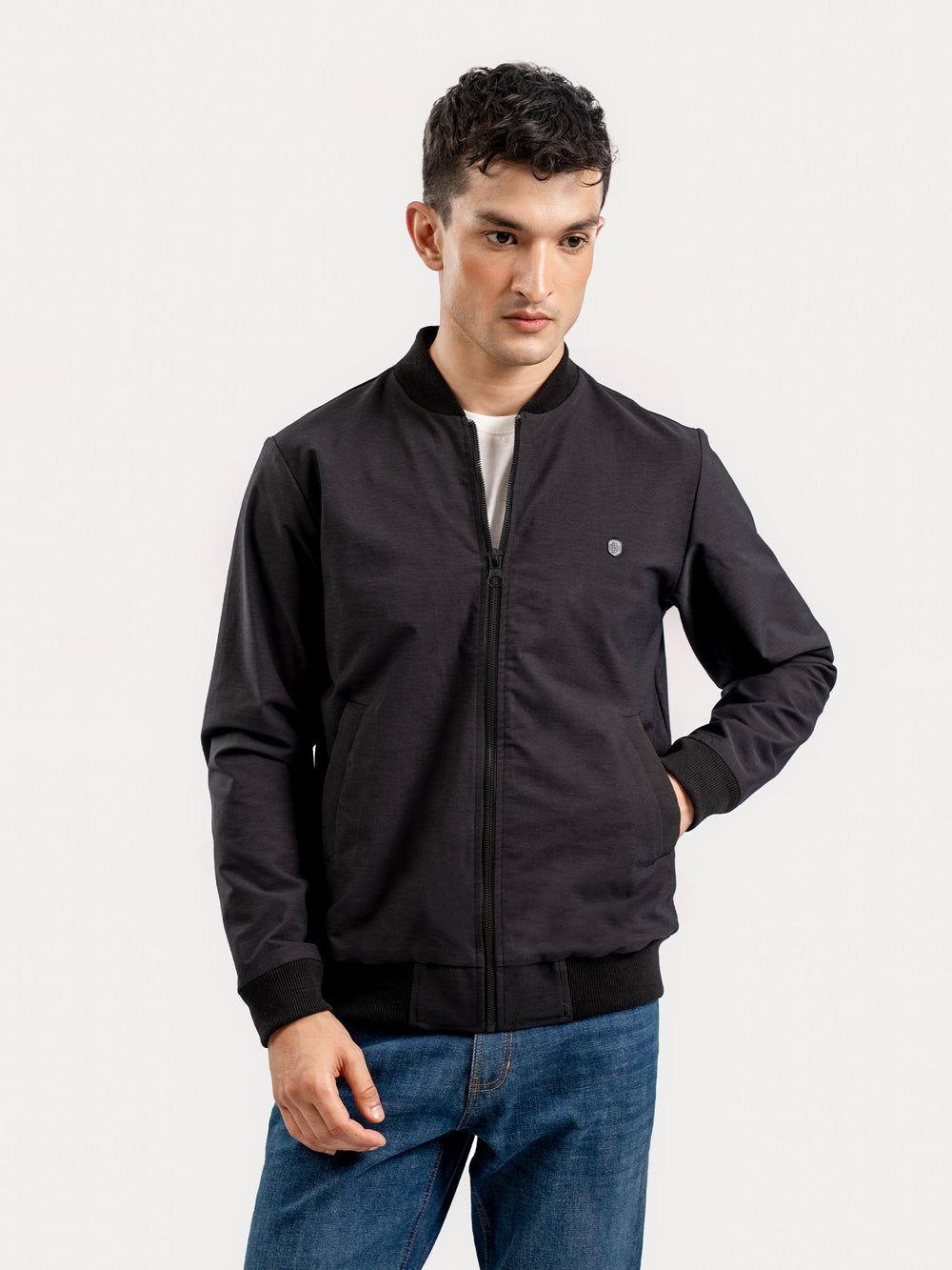 Brumano Mens RTW Solids Poly 1 Piece Charcoal Bomber Jacket Winter Collection