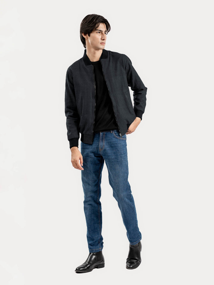 Brumano Mens RTW Solids Poly Jacket Charcoal Herringbone Bomber Jacket Winter Collection