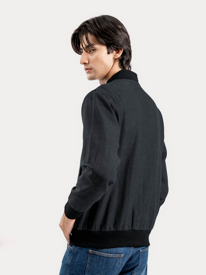 Brumano Mens RTW Solids Poly Jacket Charcoal Herringbone Bomber Jacket Winter Collection
