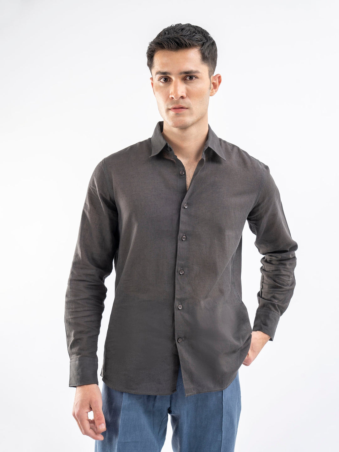 Brumano Mens RTW Solids Cotton Shirt Charcoal Airy Casual Collection