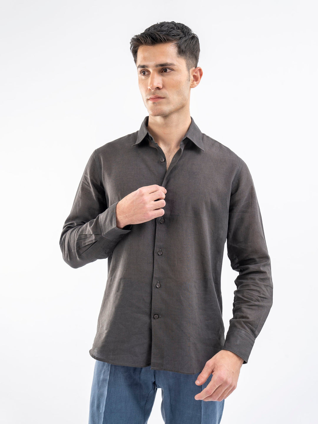 Brumano Ready To Wear Shirts Men 1 Piece Cotton Charcoal Airy Linen Blended Shirt 0-31-025-4114 - Summer Collection