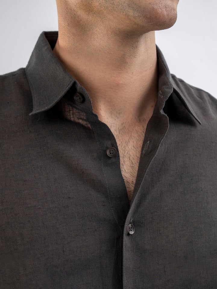 Brumano Ready To Wear Shirts Men 1 Piece Cotton Charcoal Airy Linen Blended Shirt 0-31-025-4114 - Summer Collection