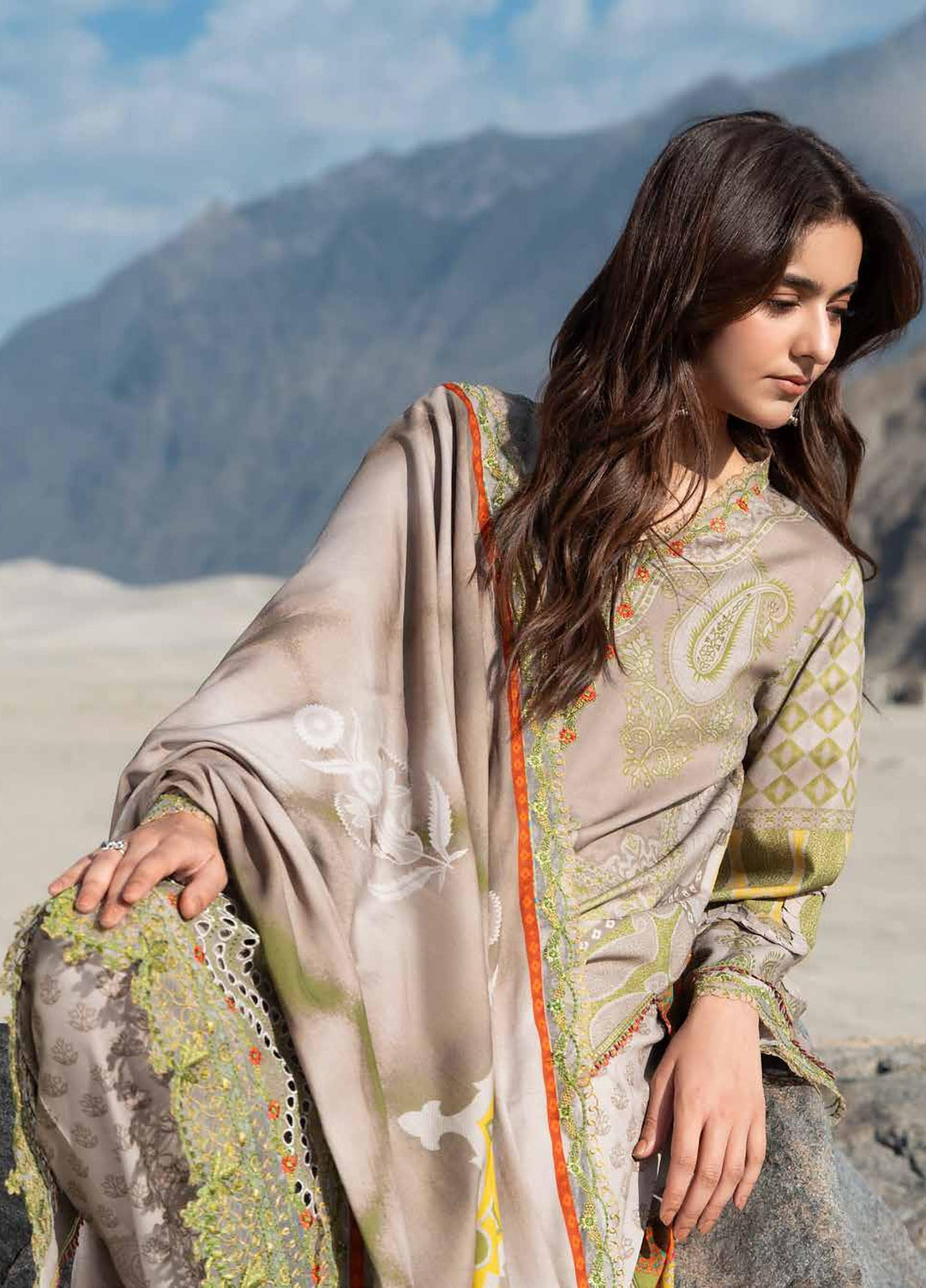 Combination by Charizma Unstitched Embroidered Linen 3 Piece Suit CHR26ULC CCW7-19 - Casual Collection