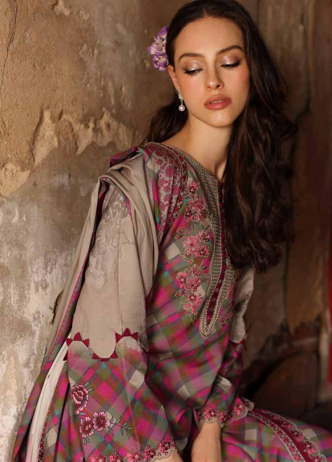 Combination by Charizma Unstitched Embroidered Linen 3 Piece Suit CHR26ULC CCW7-20 - Casual Collection