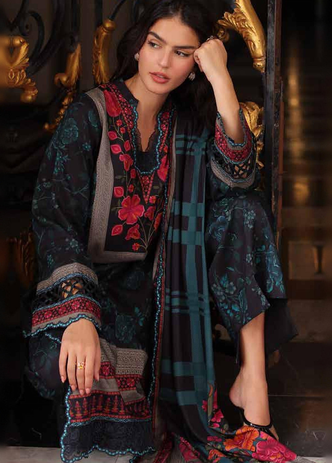 Combination by Charizma Unstitched Embroidered Linen 3 Piece Suit CHR26ULC CCW7-27 - Casual Collection