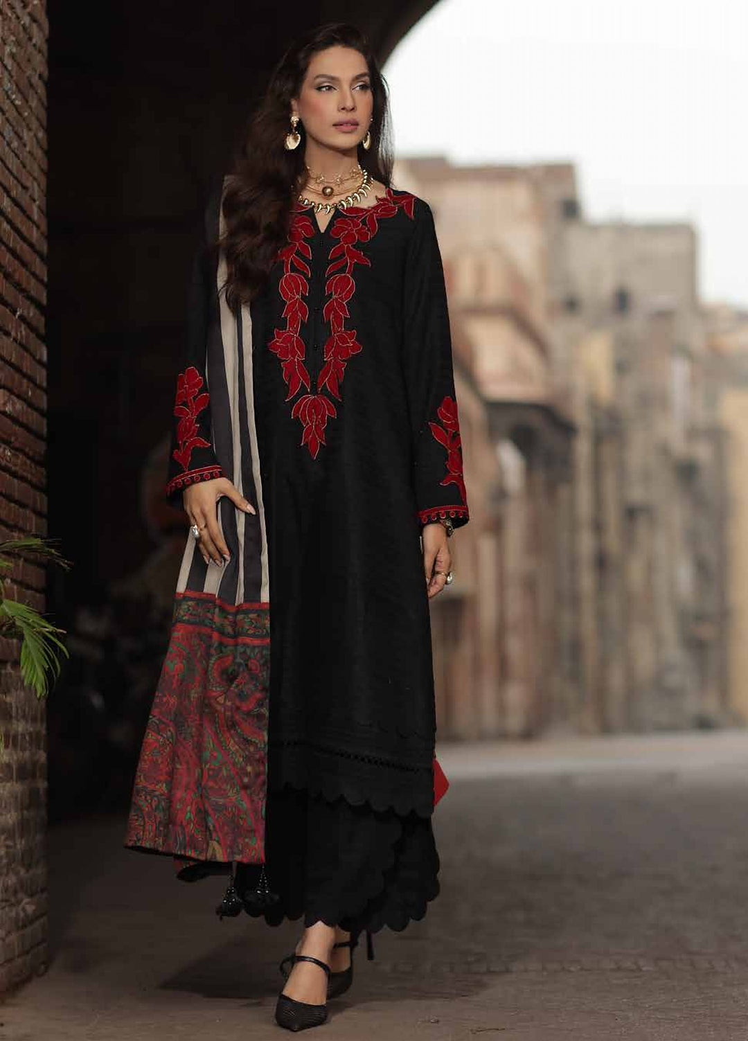 Signature by Charizma Unstitched Embroidered Leather Peach 3 Piece Suit CHR26USL CSL6-01 - Winter Collection