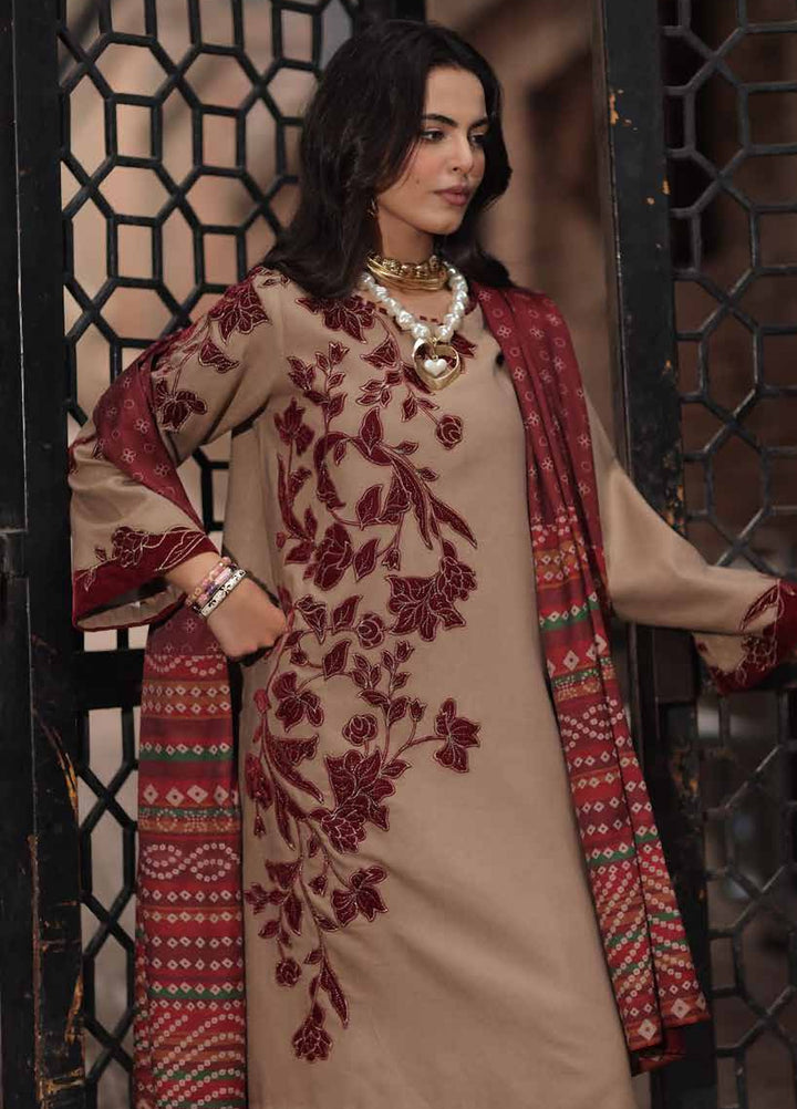 Signature by Charizma Unstitched Embroidered Leather Peach 3 Piece Suit CHR26USL CSL6-02 - Winter Collection