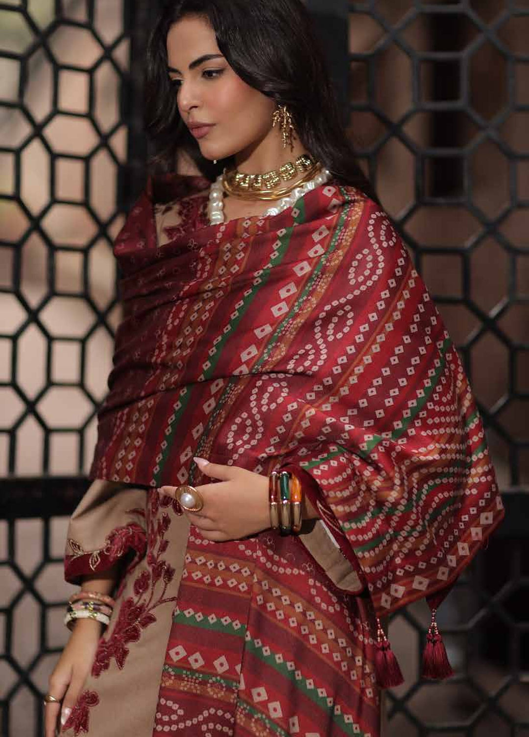 Signature by Charizma Unstitched Embroidered Leather Peach 3 Piece Suit CHR26USL CSL6-02 - Winter Collection