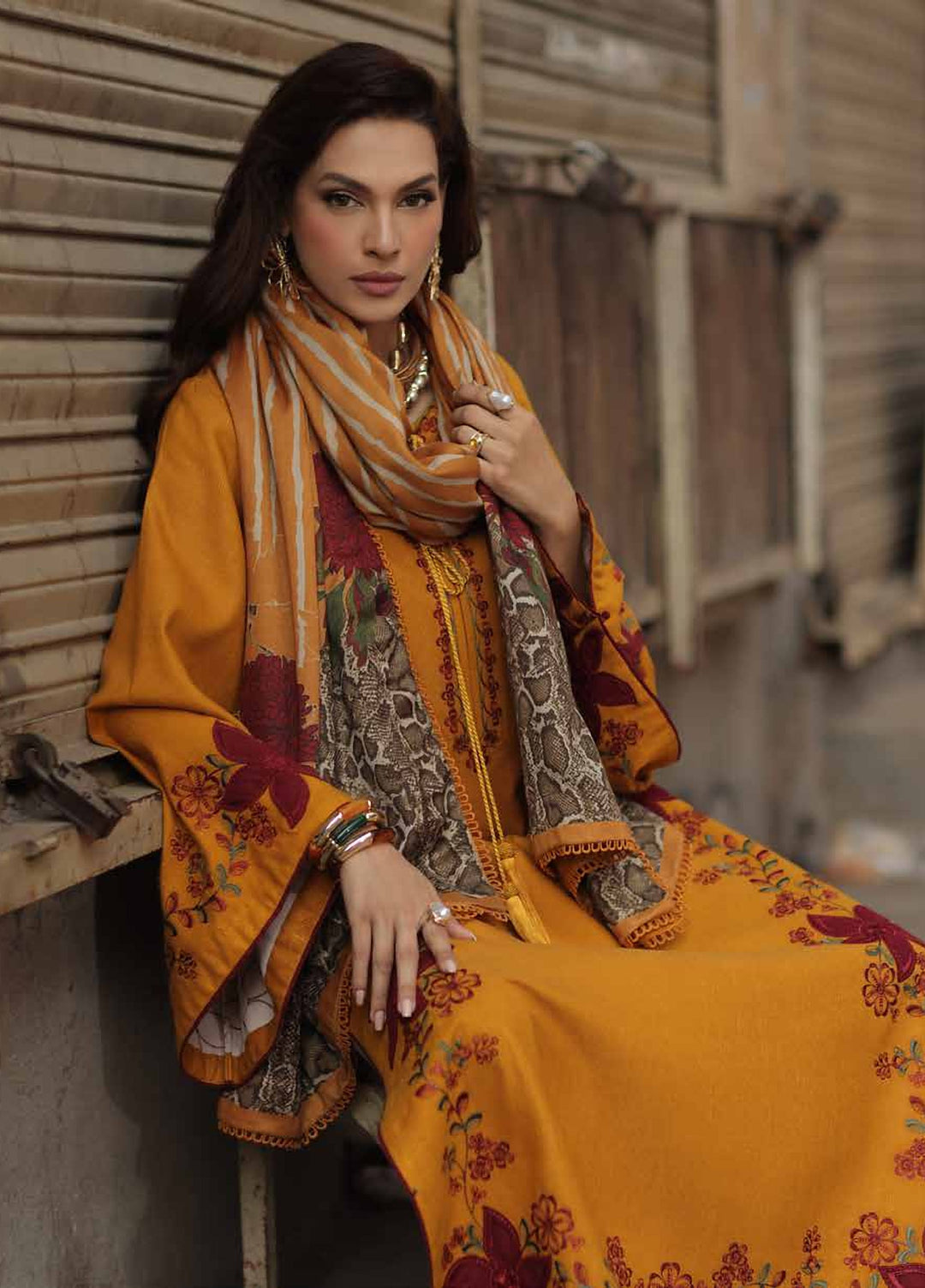 Signature by Charizma Unstitched Embroidered Leather Peach 3 Piece Suit CHR26USL CSL6-03 - Winter Collection