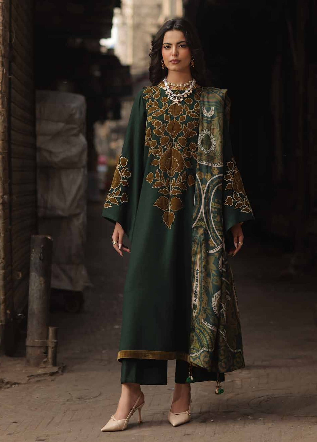 Signature by Charizma Unstitched Embroidered Leather Peach 3 Piece Suit CHR26USL CSL6-04 - Winter Collection