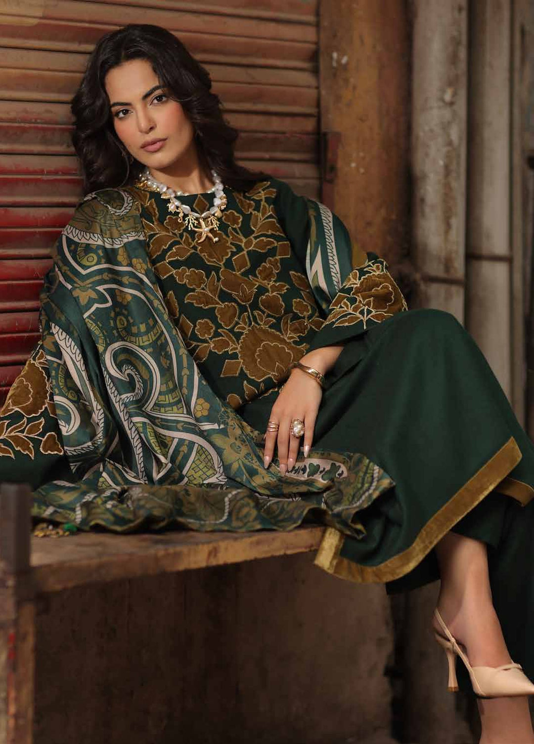 Signature by Charizma Unstitched Embroidered Leather Peach 3 Piece Suit CHR26USL CSL6-04 - Winter Collection