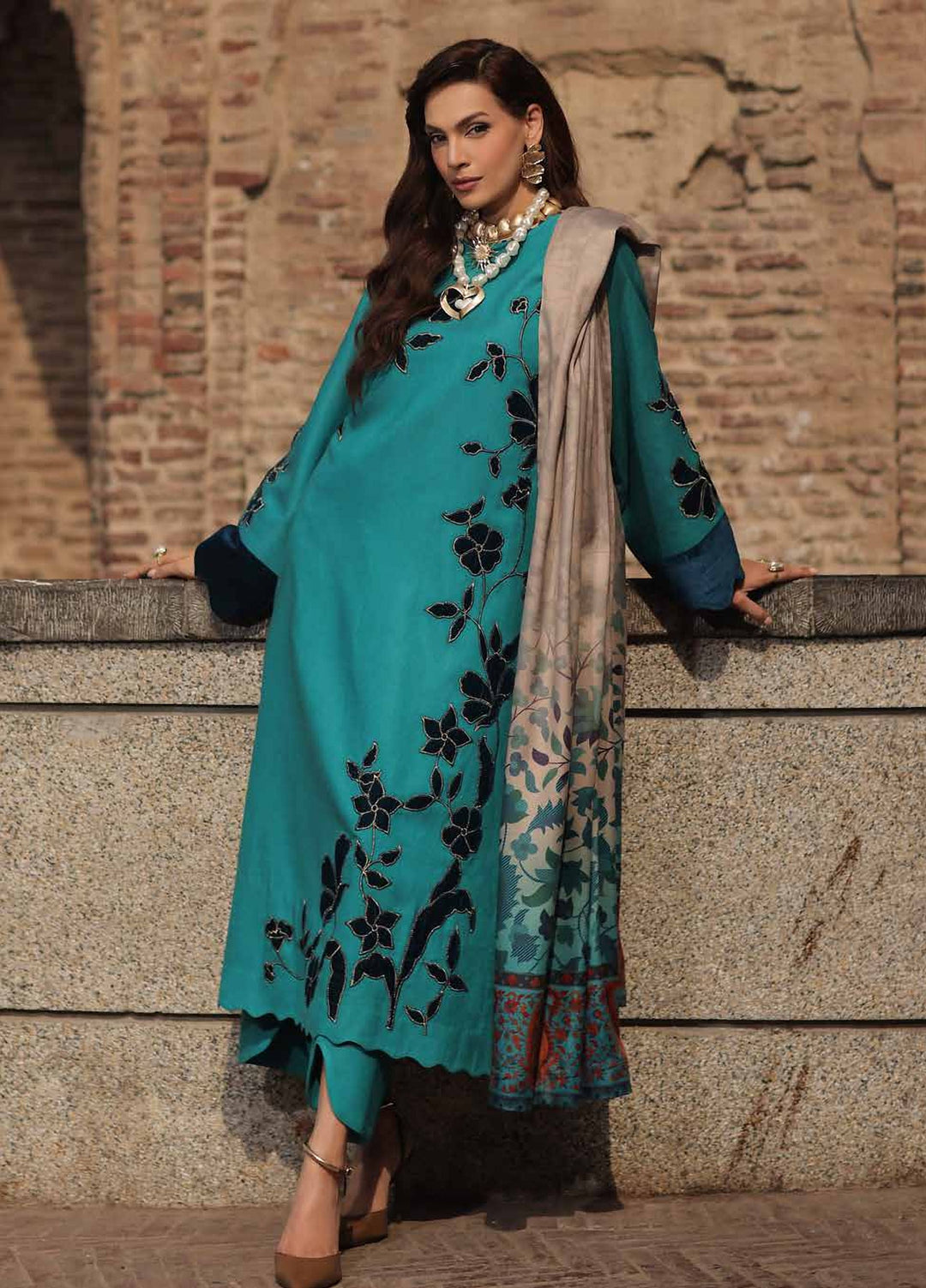 Signature by Charizma Unstitched Embroidered Leather Peach 3 Piece Suit CHR26USL CSL6-05 - Winter Collection