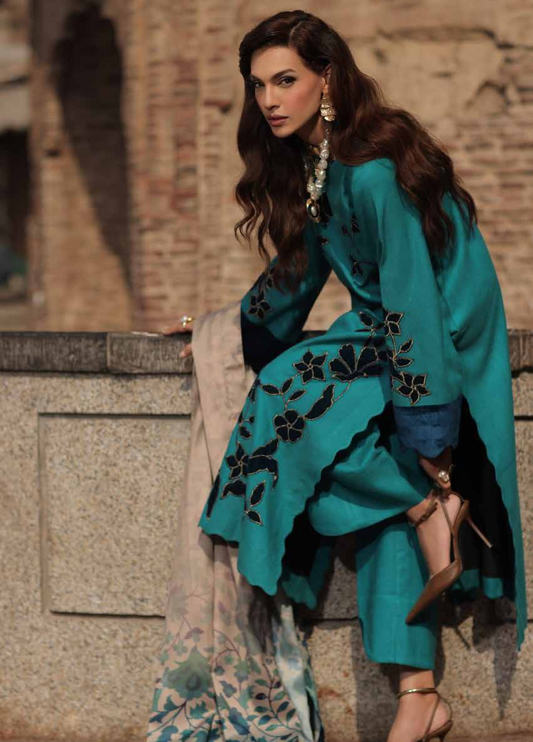 Signature by Charizma Unstitched Embroidered Leather Peach 3 Piece Suit CHR26USL CSL6-05 - Winter Collection