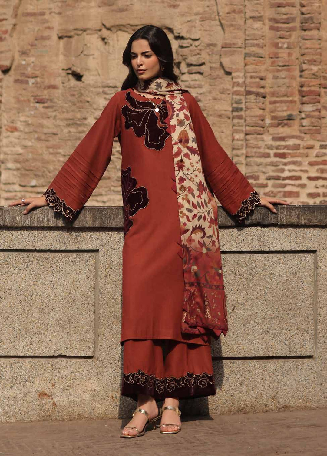 Signature by Charizma Unstitched Embroidered Leather Peach 3 Piece Suit CHR26USL CSL6-06 - Winter Collection