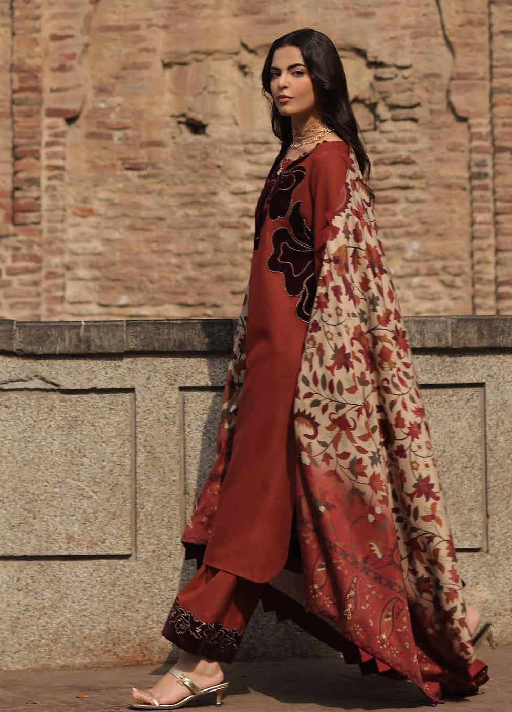 Signature by Charizma Unstitched Embroidered Leather Peach 3 Piece Suit CHR26USL CSL6-06 - Winter Collection