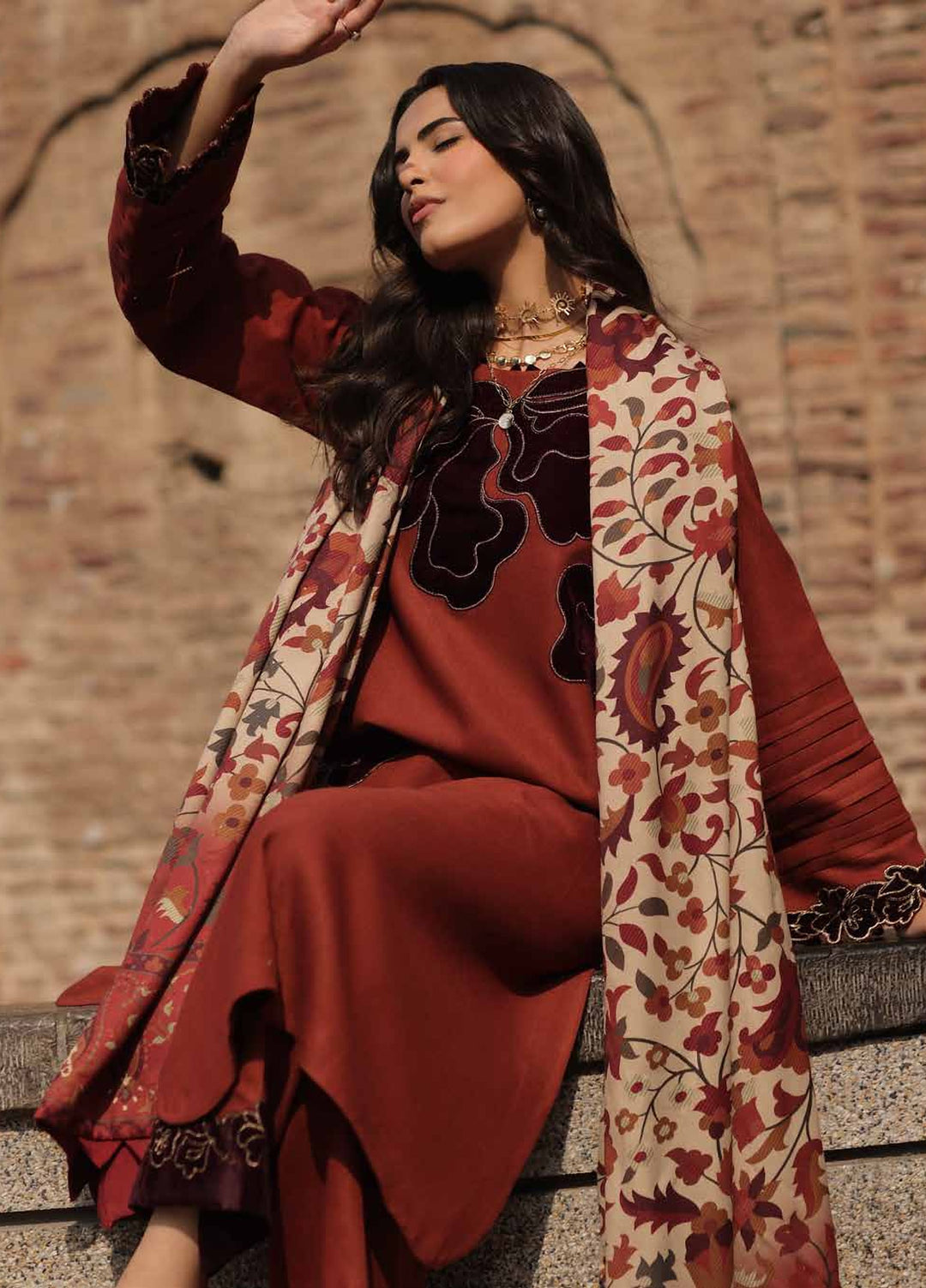 Signature by Charizma Unstitched Embroidered Leather Peach 3 Piece Suit CHR26USL CSL6-06 - Winter Collection