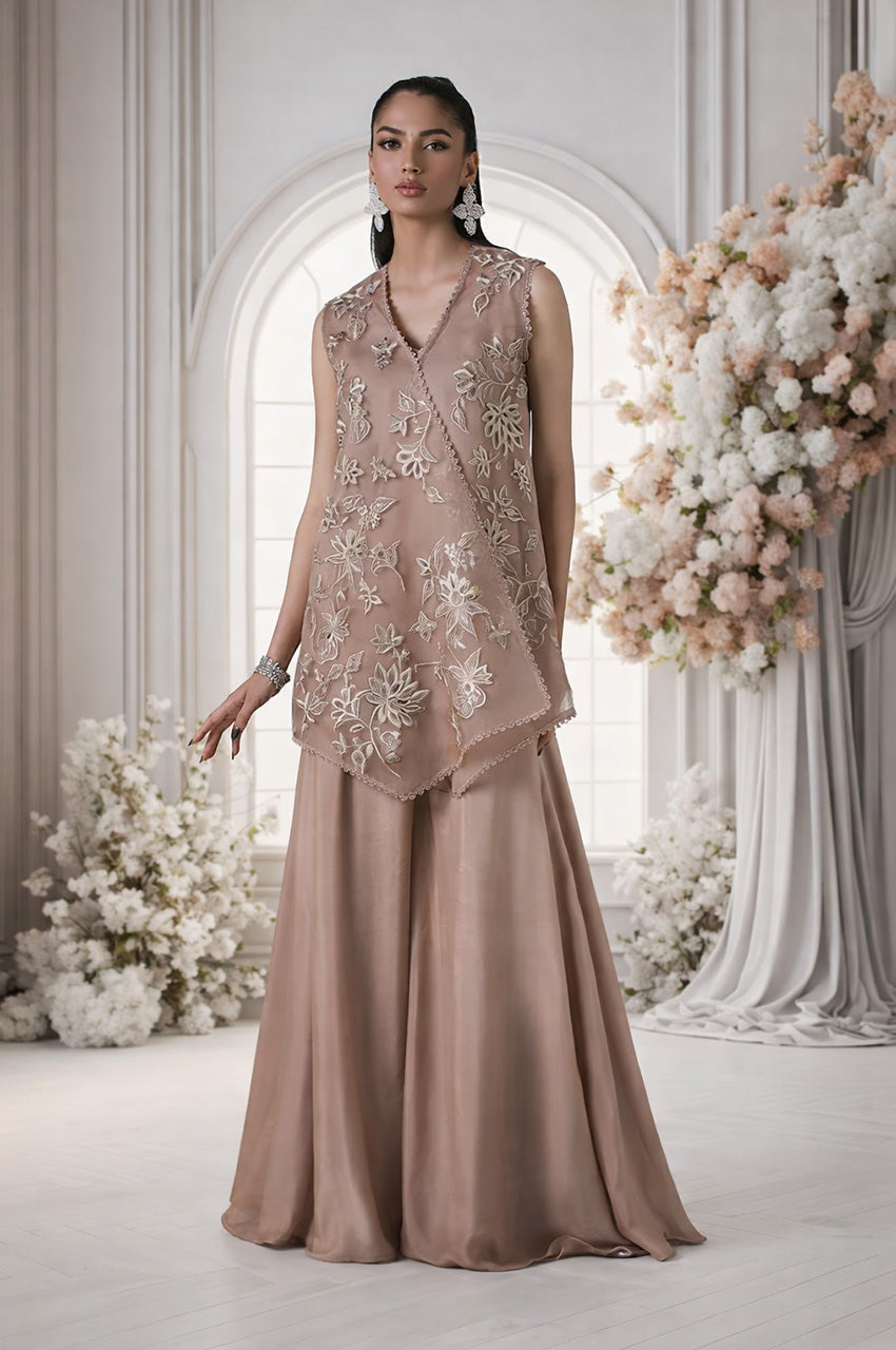 Mehr From Nizka By Nida Rehan RTW Embroidered Butter Silk 3 Piece Suit Tina - Festive Collection