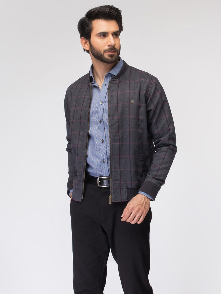 Brumano Pret Solids Polyester 1 Piece Checkered Bomber Jacket