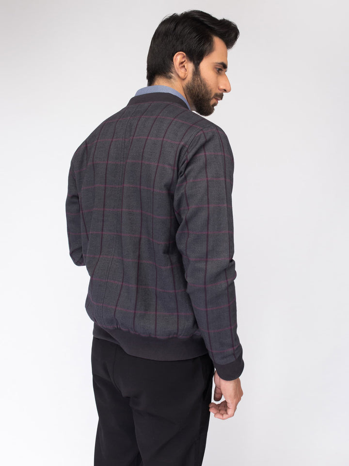 Brumano Pret Solids Polyester 1 Piece Checkered Bomber Jacket