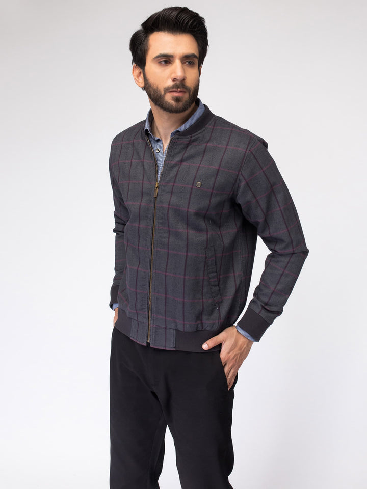 Brumano Pret Solids Polyester 1 Piece Checkered Bomber Jacket