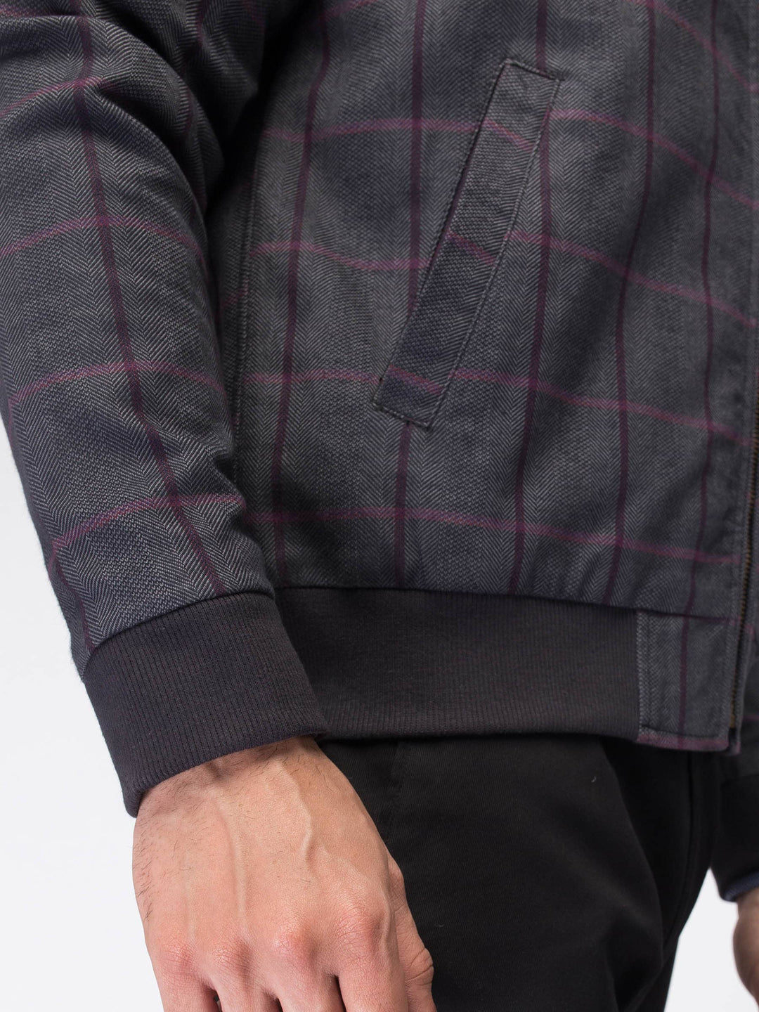 Brumano Pret Solids Polyester 1 Piece Checkered Bomber Jacket
