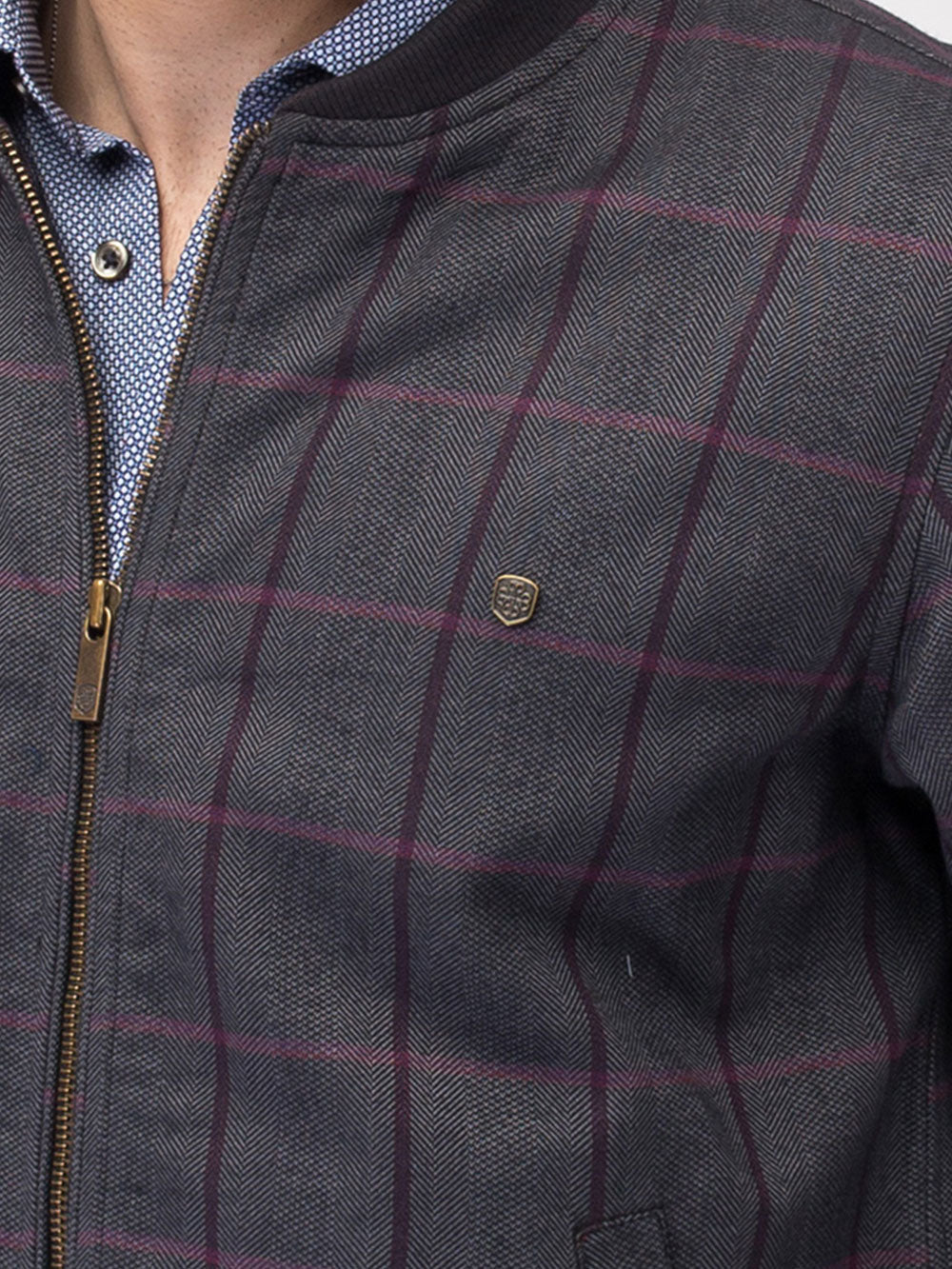 Brumano Pret Solids Polyester 1 Piece Checkered Bomber Jacket