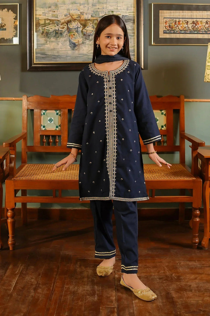 Ochre Girls Pret Embroidered Cotton 3 Piece Suit EMCF-03 - Summer Collection
