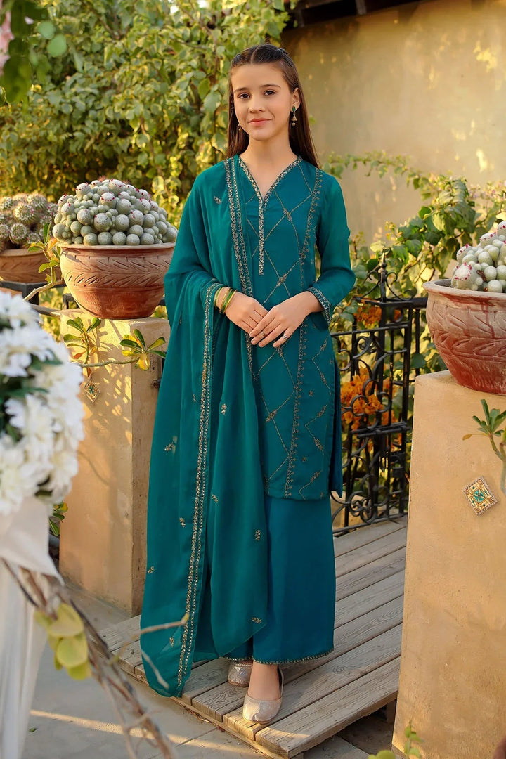 Ochre Girls Pret Embroidered Chiffon 3 Piece Suit EM-52 - Summer Collection