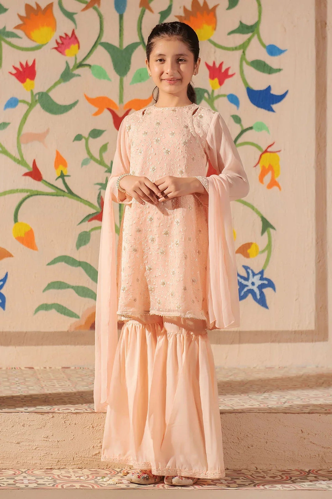 Ochre Girls Pret Embroidered Chiffon 3 Piece Suit EM-46 - Summer Collection