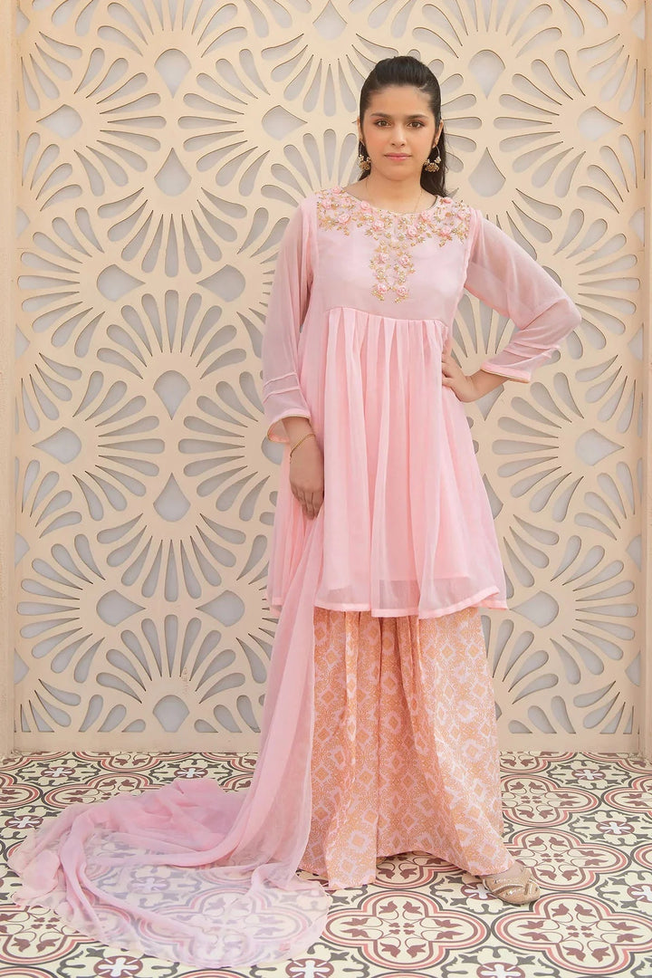 Ochre Girls Pret  Chiffon Hand Adda Work 3 Piece Suit AC-66 - Summer Collection